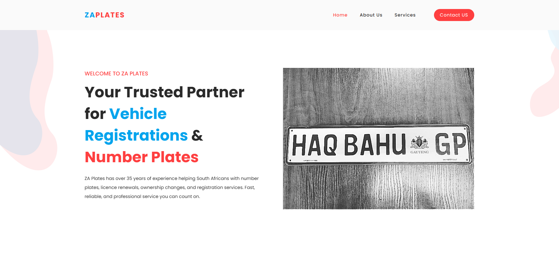 ZA Plates vehicle services website by ZyroBit Digital